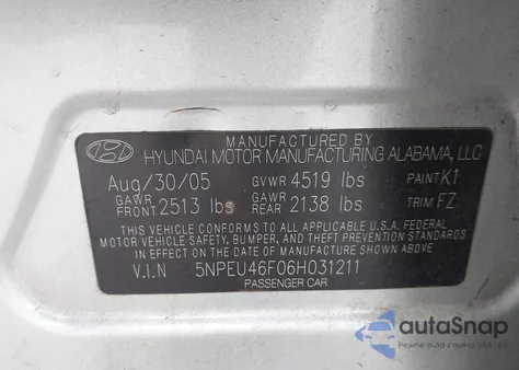 2006 Hyundai Sonata Gls V6/Lx V6 from USA, damaged, VIN 5NPEU46F06H031211